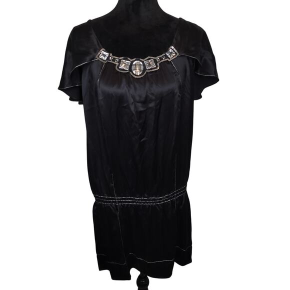 Studio M Women's Embellished 100% Silk Midi Dress Sz Large Boho Whimsigoth Black - Picture 9 of 16